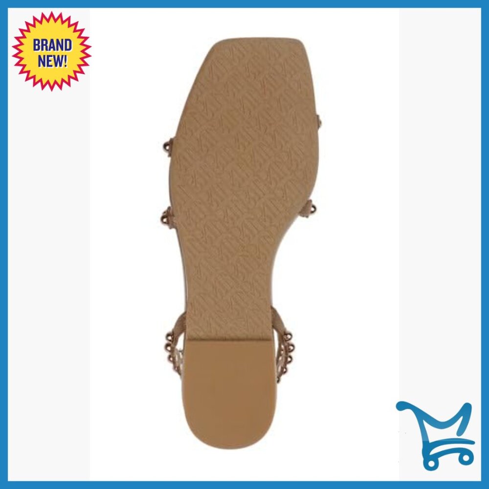 Leather Flat Sandals with Pearl Embellishment, Ankle Strap, Cushioned - Picture 7 of 7